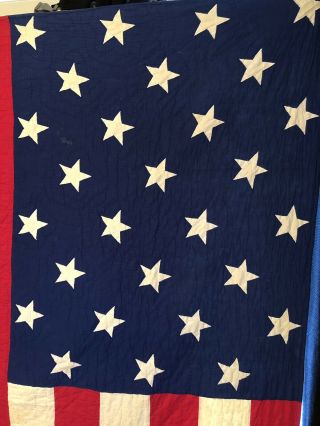 Rare Large Vintage American Flag Quilt w/ 28 Stars 3