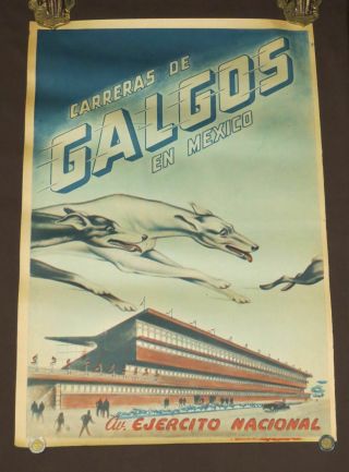 Greyhound Racing Carrera Galgos Mexico 1950´s Vintage Poster Dog Race