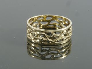 Vintage Mens Womens Solid 14k Yellow Gold Stylized Filigree Ring Size 11