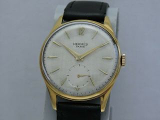 Hermes Paris,  Vintage Watch Mens,  18k Gold Plated,  Dial Gilloche,  Year 1945.