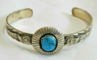 Vintage Native American Navajo Sterling Silver & Turquoise Cuff Bracelet 2