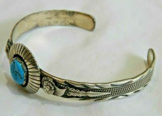 Vintage Native American Navajo Sterling Silver & Turquoise Cuff Bracelet 3