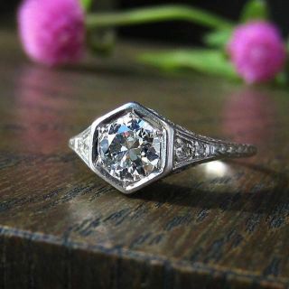 2.  87 Ct Round Diamond 14k White Gold Vintage Art Deco Filigree Engagement Ring