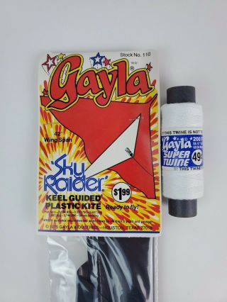 Vintage 1975 Gayla Sky Raider Kite Keel Guided Black & Blue Colors W/bonus Twine