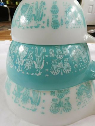 3 Vintage Pyrex Turquoise Amish Butterprint Mixing Nesting Bowls