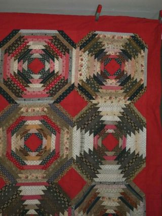 Antique C1880 Windmill Pineapple Log Cabin Patchwork Quilt Graphic,  Colorful 3
