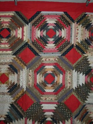 Antique C1880 Windmill Pineapple Log Cabin Patchwork Quilt Graphic,  Colorful 4
