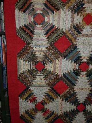 Antique C1880 Windmill Pineapple Log Cabin Patchwork Quilt Graphic,  Colorful 5