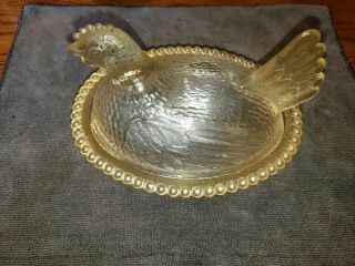 Vintage Indiana Glass Hen On Nest Yellow/topaz Scarce