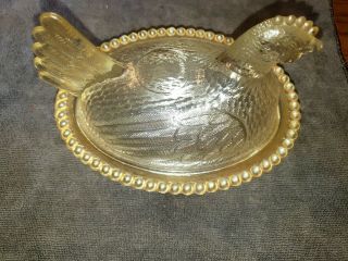 Vintage indiana glass hen on nest Yellow/Topaz Scarce 5