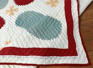 Rarest Pattern c 1900 - 20s Princess Feather APPLIQUE Antique Quilt Red Cheddar 12