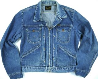 Vintage 60s 70s Wrangler Selvedge Denim Blue Jean Jacket Usa Mens 40 Type 2