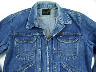 VINTAGE 60s 70s WRANGLER SELVEDGE denim blue jean jacket USA mens 40 type 2 2