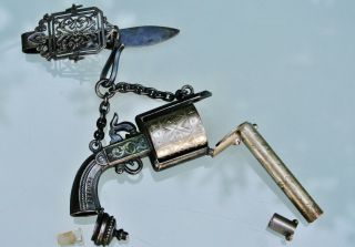 Antique Pistol Form Sewing Kit,  Necessaire,  With Perfume Bottle,  Chatelaine 19.  c 4
