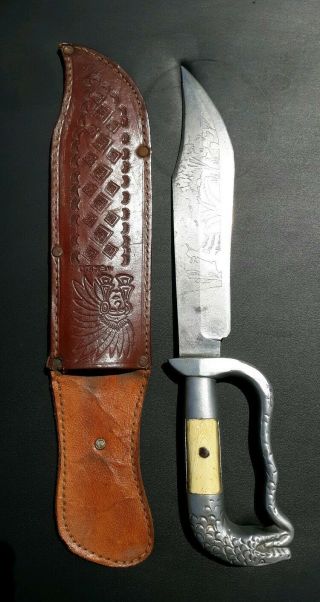 Vintage Bowie Knife With Mexico.  With Sheath.  Snake Head Handle