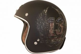 Torc Route 66 T50 Flat Black Lucky13 Wings Graphic 3/4 Open Face Helmet Xl