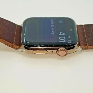 Apple Watch Series 4 44 Mm Gold Stainless Steel Case With Vintage Lea Band (gps