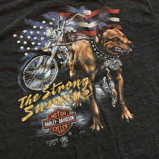 Vintage 1988 Harley Davidson 3d Emblem - The Strong Survive Chained Dog Shirt M