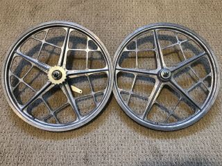 Pair Motomag 2 Ii Bmx Wheels For Mongoose And More,  Vintage Old School Rims