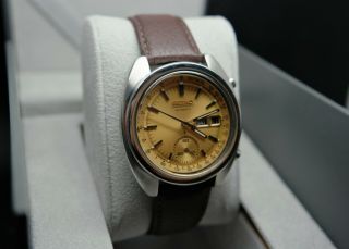 Vintage Seiko Tackymeter Chronograph Auto Gold Dial Cal:6139 - 6080t Watch