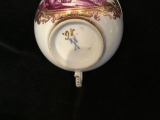 Antique 18thC Meissen porcelain cup Saucer painted en camaieu puce 5.  25 