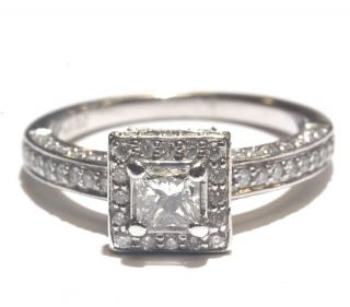 14k White Gold 1.  09ct Princess Diamond Halo Engagement Ring 5.  1g Estate Vintage