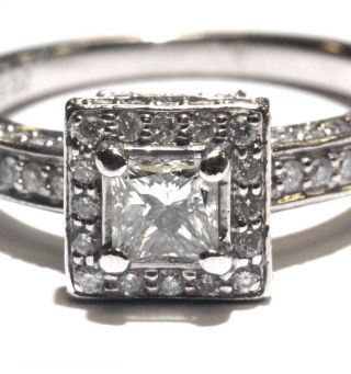 14k white gold 1.  09ct princess diamond halo engagement ring 5.  1g estate vintage 2