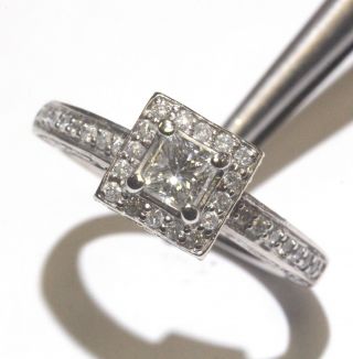 14k white gold 1.  09ct princess diamond halo engagement ring 5.  1g estate vintage 6
