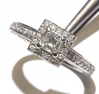 14k white gold 1.  09ct princess diamond halo engagement ring 5.  1g estate vintage 7