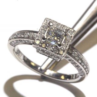 14k white gold 1.  09ct princess diamond halo engagement ring 5.  1g estate vintage 8