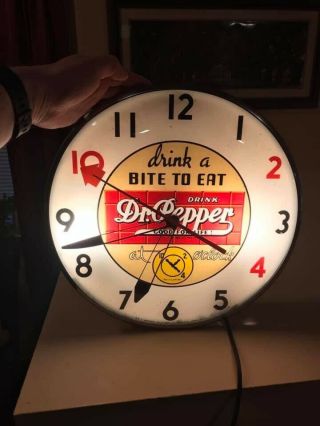 Vintage Dr.  Pepper " Drink A Bite To Eat " Lighted Wall Clock By Techron Usa