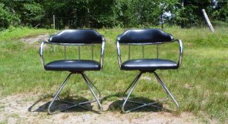 Vintage Pair Mid Century Modern Tubular Chrome Swivel Arm Chairs For Gerardarts