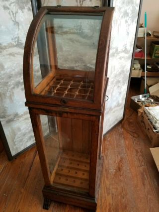 Antique Oak Oscar Onken Co.  Cane & Umbrella Display Case Curved Glass Cabinet