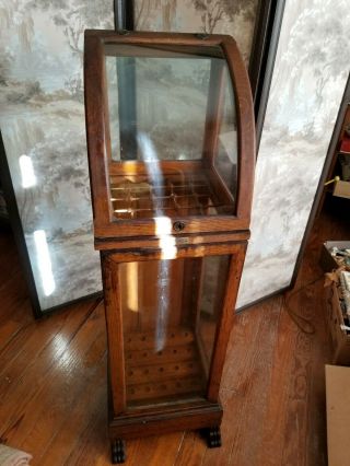 Antique Oak Oscar Onken Co.  Cane & Umbrella Display Case Curved Glass Cabinet 6