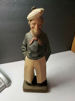 Vintage Signed Carl Johan Trygg Sweden Wooden Carved Old Salt Man Figurine