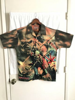 Vintage Iron Maiden Eddie The Trooper Dragonfly Metal Button Dress Shirt Sz M