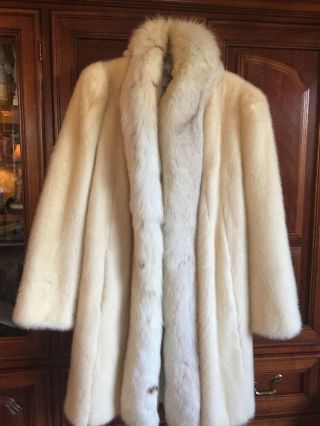 Vintage Mink & Fox Fur White Cream Ladies Coat Medium - Large