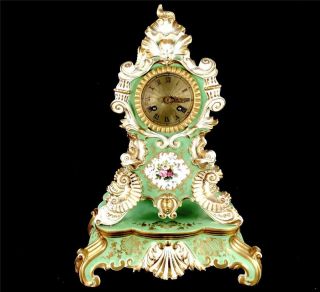 Antique 19th Century French Paris Porcelain Clock Rococo 8 Day A.  D Mougin