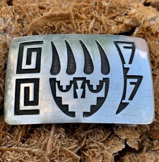 Vtg Early Chalmers Day Hopi Sterling Silver Overlay Signed Belt Buckle Bear Claw