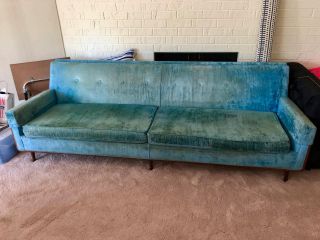1964 Danish Midcentury Modern Selig Imperial Sofa With Wood Caning