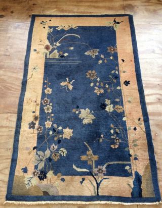 Art Deco Chinese Handwoven Rug With Blue Colour Field