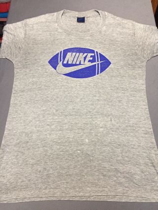Vtg 80s Nike Blue Tag Football T Shirt Large (42 - 44) Tri Blend Rayon Made In Usa