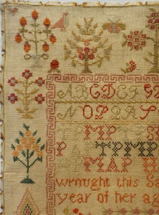 EARLY 19TH CENTURY RED HOUSE,  MOTIF & VERSE SAMPLER BY HANNAH PARK AGE 11 - 1831 4