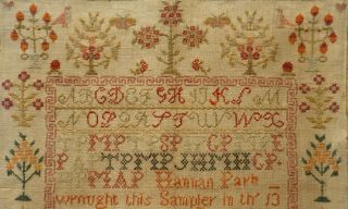 EARLY 19TH CENTURY RED HOUSE,  MOTIF & VERSE SAMPLER BY HANNAH PARK AGE 11 - 1831 9