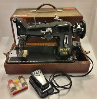 Pfaff 130 Vintage Sewing Machine Black Made In Germany With Carry Case