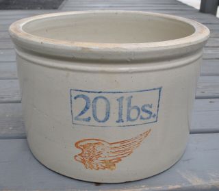 Rare Red Wing Stoneware 20 Lb Butter Crock Large Wing