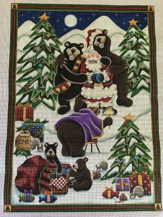 Rare Xl Rebecca Wood Say Cheese 132 Needlepoint Hand - Painted Canvas Santa Bears