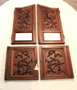 French Antique Carved Walnut Armoire/Cabinet Doors w/Beveled Mirrors 12
