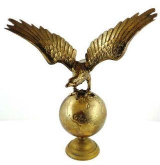 Antique (circa Late 19th Century) Oversized Brass Eagle On Pedestal Sculpture