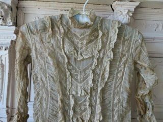 STUNNING Old Antique Victorian CHILD ' S GIRL DRESS Net Lace Sheer Fabric Ruffles 3